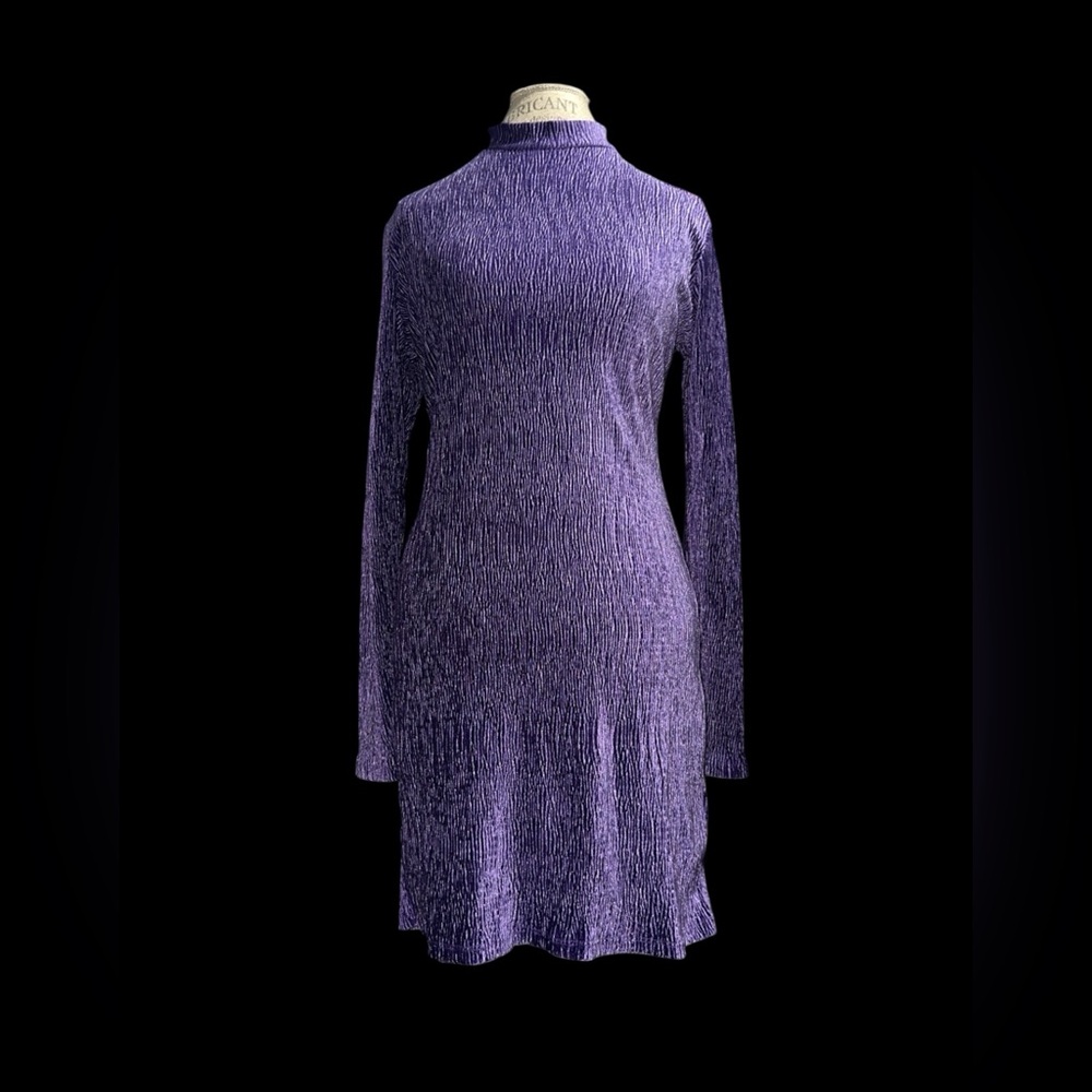 Long Sleeve Purple Ribbed Knit Open Back Dress